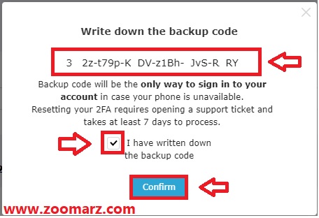  کد پشتیبان گیری یا Backup را یادداشت نمایید