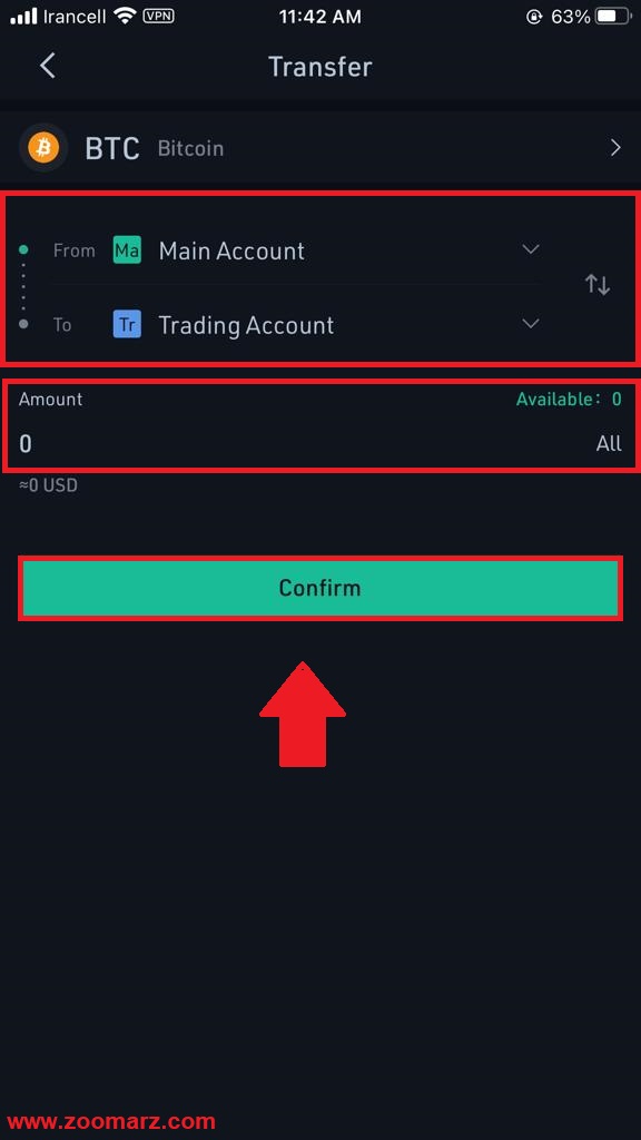 انتقال از Main Account به Trading Account
