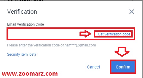 روی گزینه Get verification code کلیک کنید
