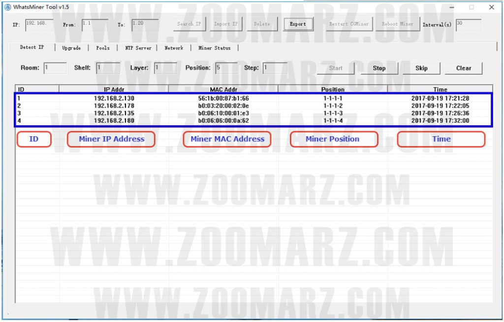 نمایش اطلاعات آی پی - نرم افزار WhatsMinerTool