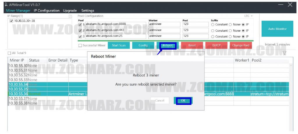 بازنشانی دستگاه های ماینر در نرم افزار APMiner Tool