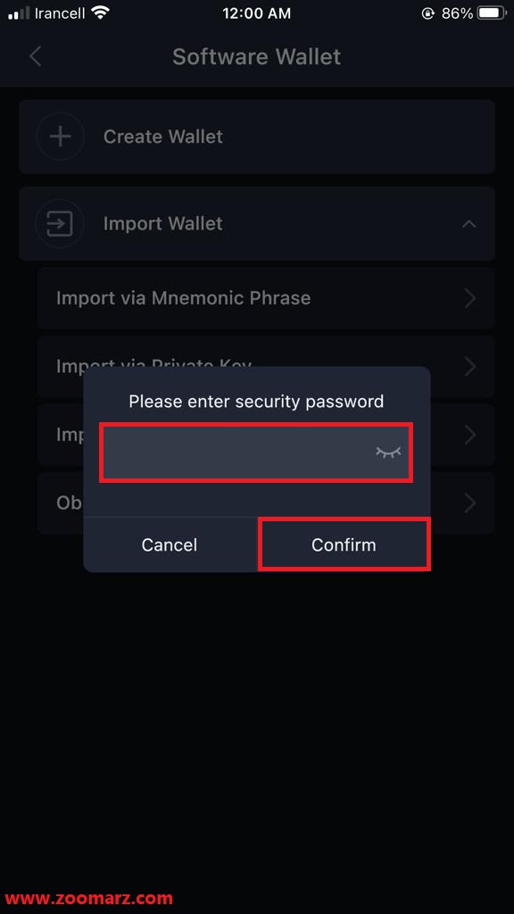 رمز عبور خود را وارد نمایید و گزینه " Confirm " را انتخاب کنید