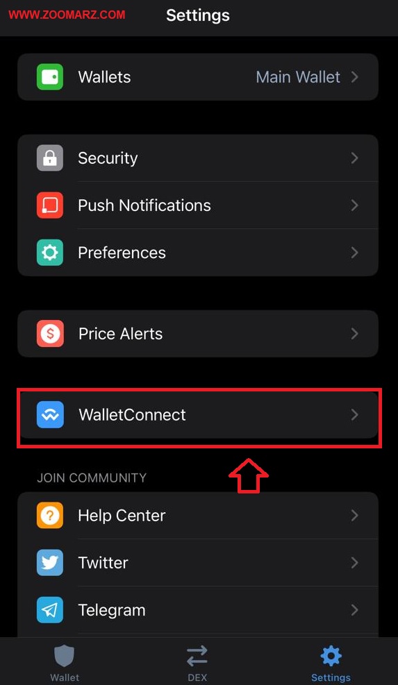 گزینه WalletConnect را انتخاب نمایید