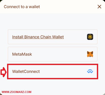 گزینه Wallet Connect را انتخاب کنید