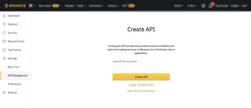 لیبل را به API Key بدهید و بعد از آن روی "Create API" کلیک کنید.