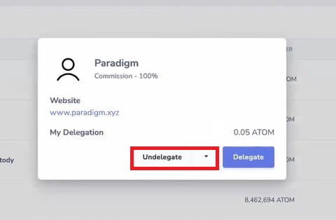 روی گزینه Undelegate کلیک کنید