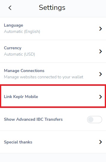 روی گزینه Link keplr mobile کلیک کنید