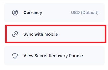 روی گزینه Sync with mobile کلیک کنید.