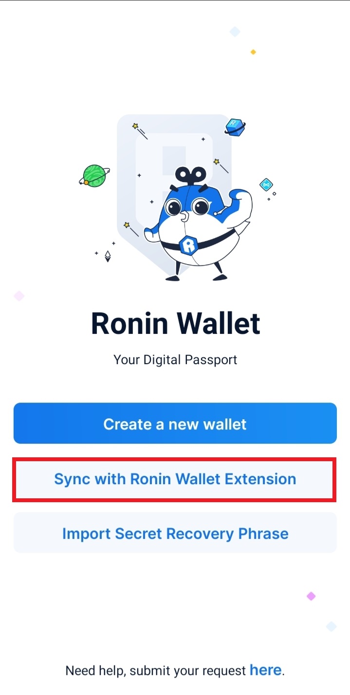 گزینه Sync with ronin wallet extension را انتخاب می کنیم.