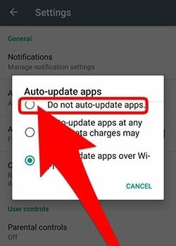 گزینه Do not auto-update apps را انتخاب کنید.
