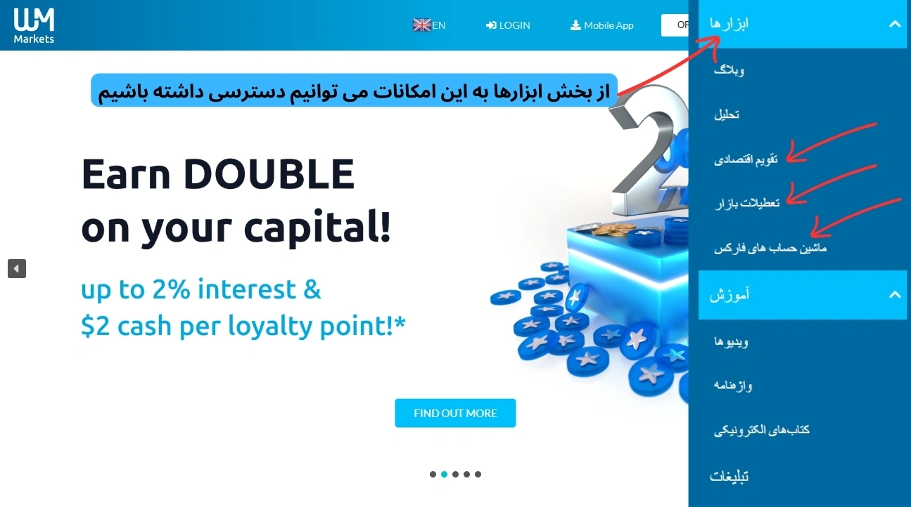 ابزارهای معاملاتی دبلیو ام مارکتس