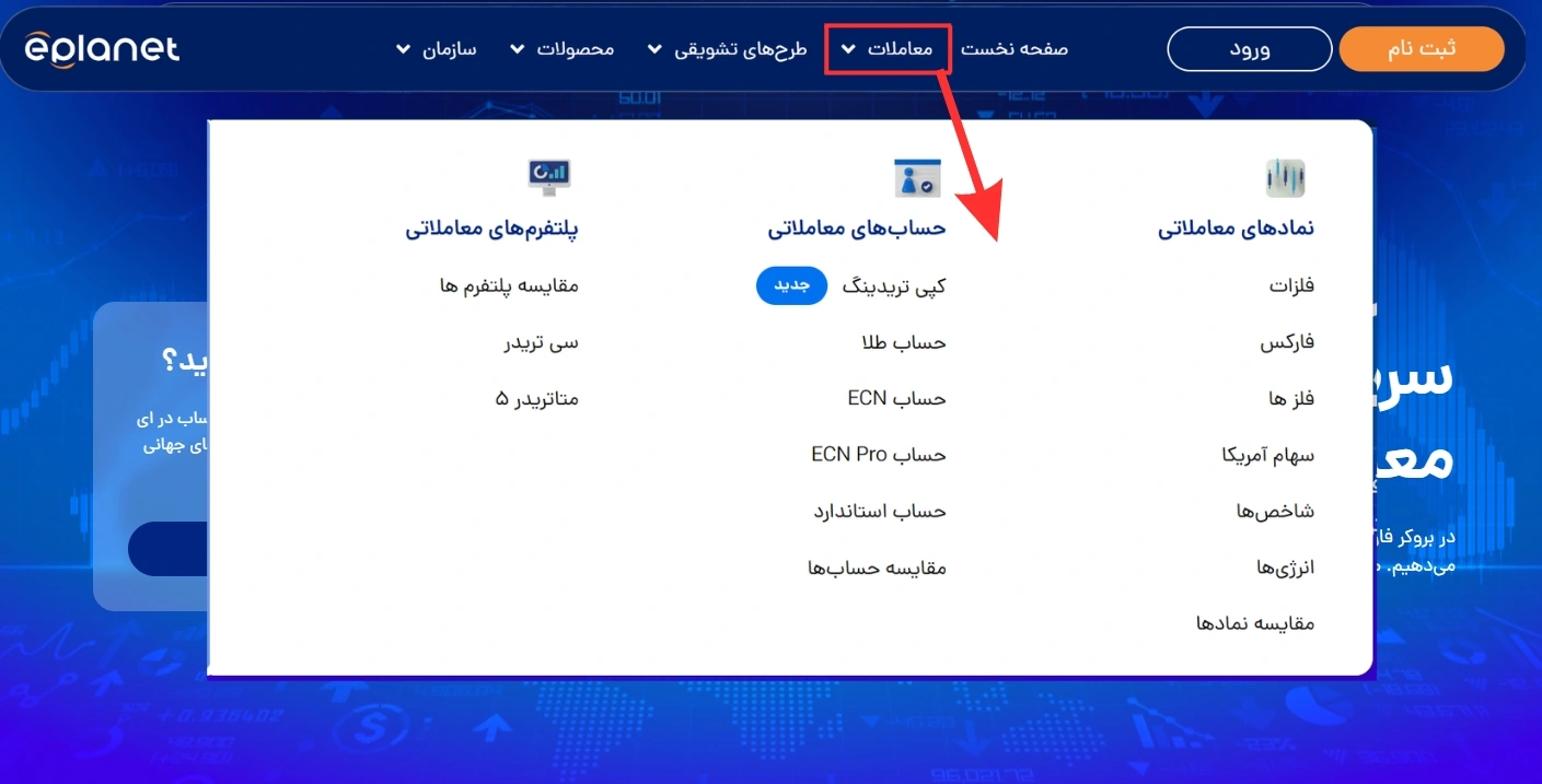 تب معاملات در ای پلنت
