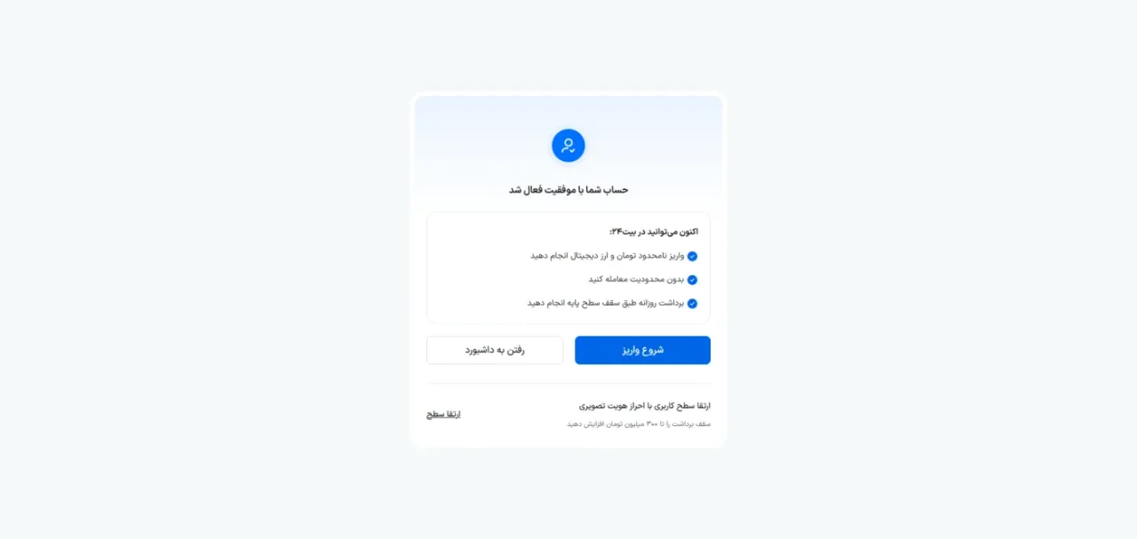 فعال‌سازی موفق حساب در بیت۲۴